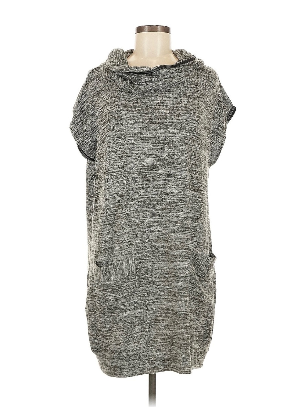 Gray Marled Short Sleeve Cowl Neck Knit Dress